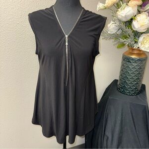 Chaus Black Zip Front Sleeveless Tunic Top Size L Career Chic